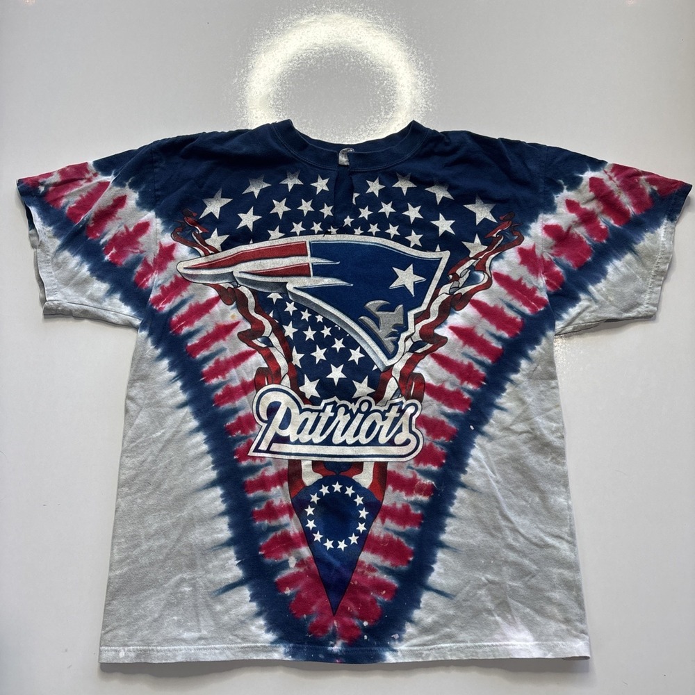 Vintage Y2K New England Patriots NFL Football Large Blue Tie Dye T-Shirt Anvil
